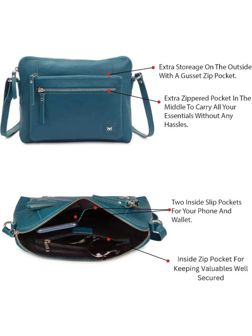 Women's Teal Genuine Leather Sling Purse with Adjustable Strap Crossbody bags